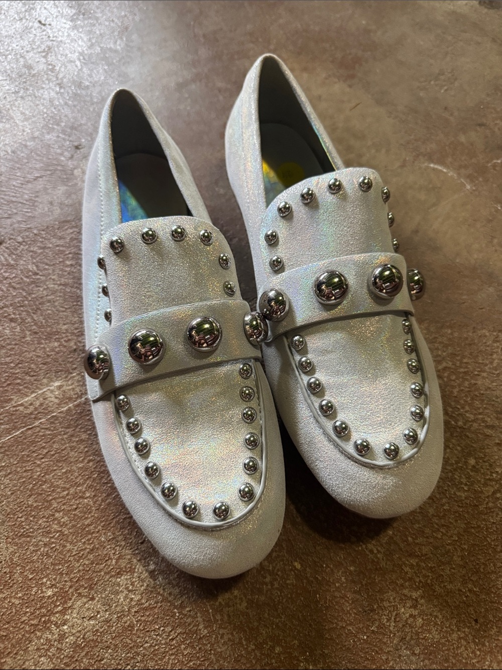Karl Lagerfeld Iridescent White Studded Loafers
